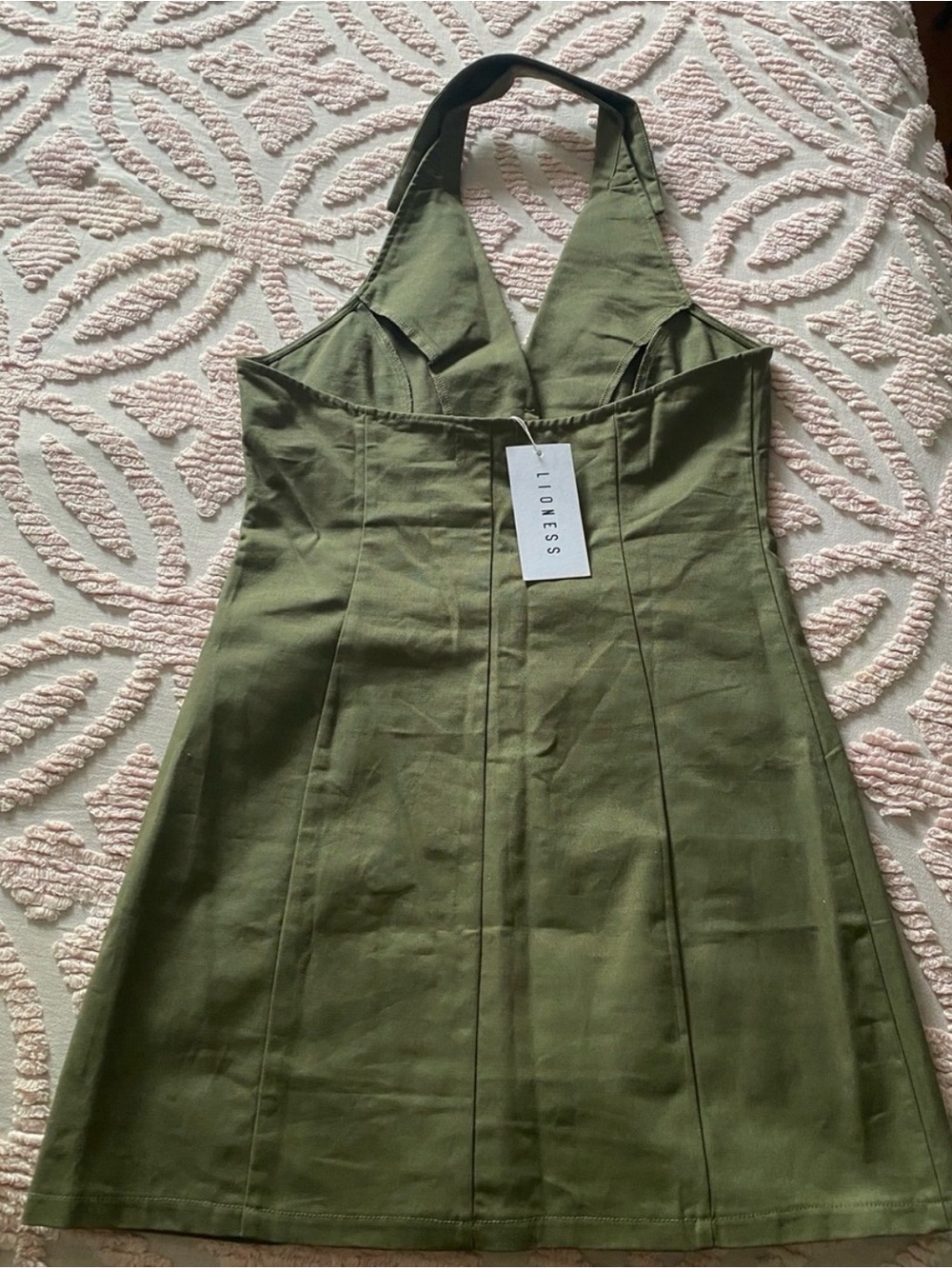 Lioness Olive Green Backless Halter Button Front Dress - Picture 2 of 2